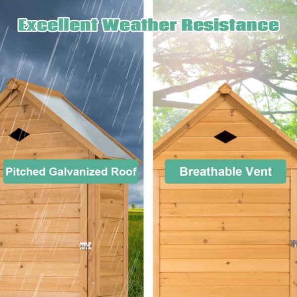 Outdoor Storage Shed, Lockable Fir Wood Garden Tool Storage Cabinet - Image 6