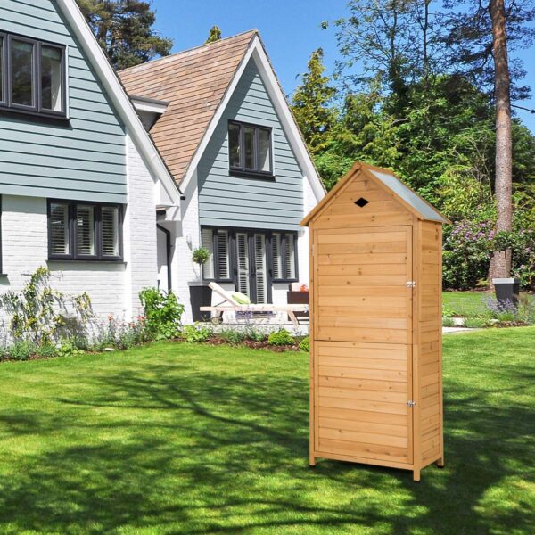 Outdoor Storage Shed, Lockable Fir Wood Garden Tool Storage Cabinet - Image 3