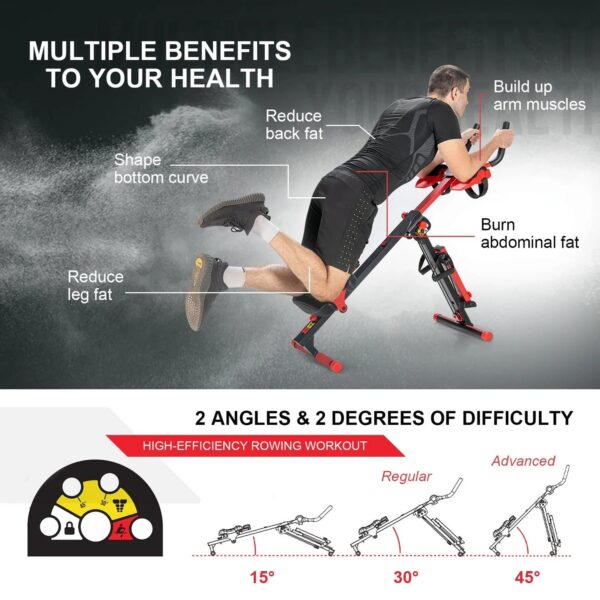 4 in 1 Folding Rowing Machine, AB Crunch Workout Machine w/3-Level Angle & Adjustable Tension - Image 5