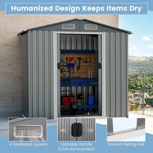 6' x 4' Outdoor Storage Shed, Weather-Resistant Galvanized Metal Tool House - Image 4