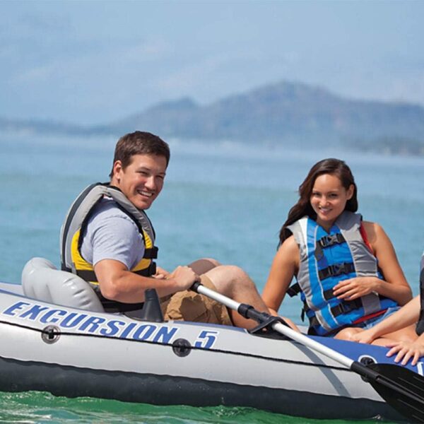 Excursion Inflatable Boat Series: Includes Deluxe 54in Boat Oars and High-Output Pump – SuperTough PVC – Adjustable Seats with Backrest – Fishing Rod Holders – Welded Oar Locks - Image 6