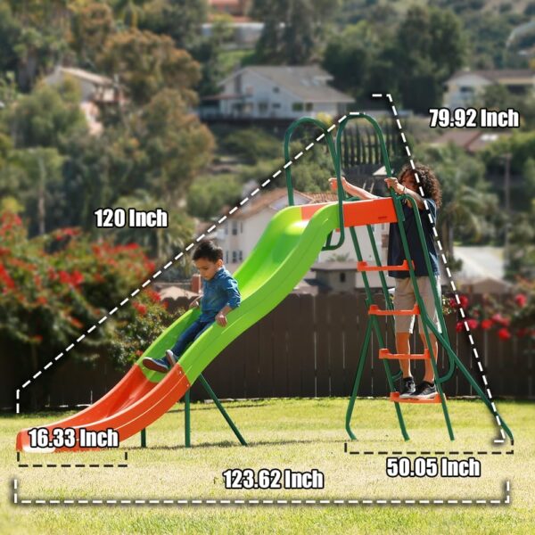 Outdoor Playground Slide, Big Backyard Freestanding Plastic Slide, 10 ft Outdoor Swing Set Slide for Kids Ages 4-8 - Image 2