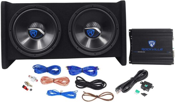 1200W Dual 12" Car Subwoofer Enclosure+Mono Amplifier+Amp Kit