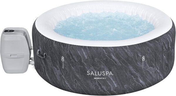 Large Round 2 to 4 Person Inflatable Hot Tub Portable Outdoor Spa with 120 AirJets and EnergySense Cover, Grey - Image 5