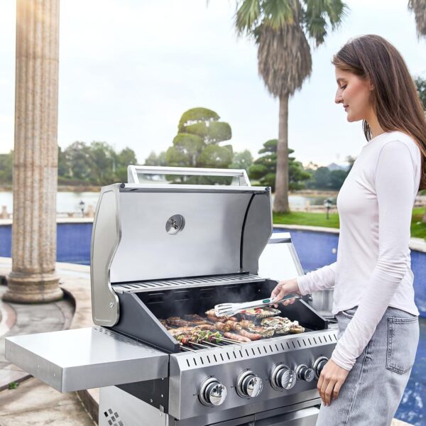 Upgraded 4 Burner BBQ Propane Gas Grill with Cast Iron Grates & Side Stove, 44,000 BTU Stainless Steel Burner Barbecue Grill for Patio, Camping, Outdoor Cooking MELLCOM - Image 35