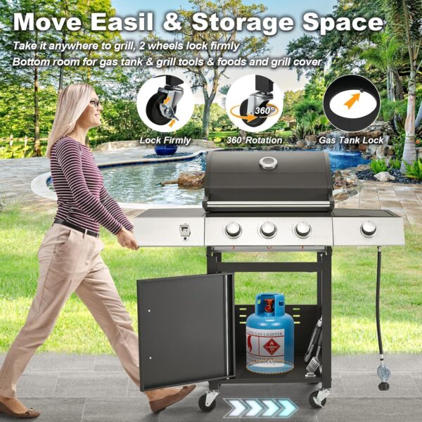 Upgraded 4 Burner BBQ Propane Gas Grill with Cast Iron Grates & Side Stove, 44,000 BTU Stainless Steel Burner Barbecue Grill for Patio, Camping, Outdoor Cooking MELLCOM - Image 45