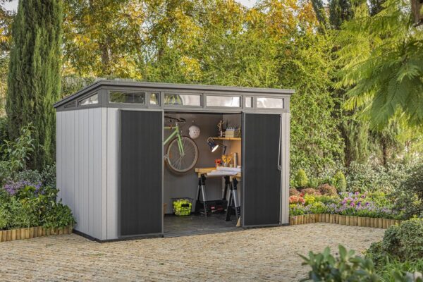 Keter Artisan 11x7 Modern Resin Outdoor Storage Shed Kit-Perfect to Store Patio Furniture, Garden Tools Bike Accessories, Beach Chairs and Lawn Mower, Grey & Black - Image 5