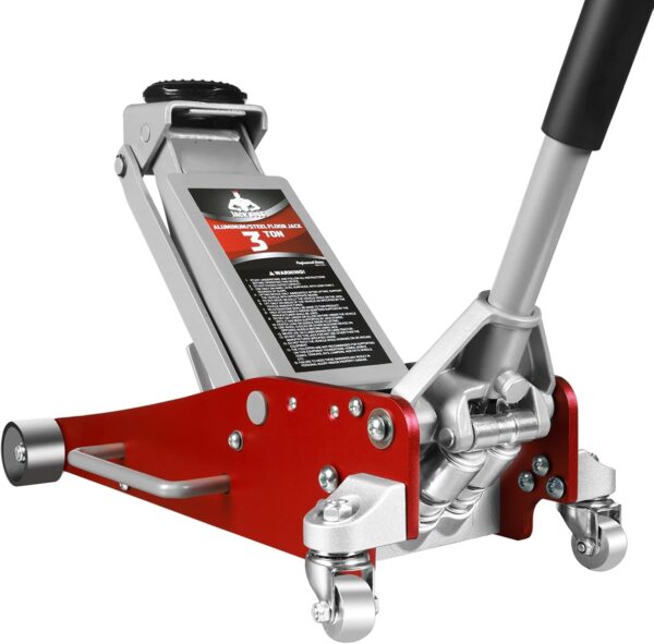 3 Ton Low Profile, Aluminum and Steel Racing Floor Jack with Dual Pistons Quick Lift Pump for Sport Utility Vehicle, Lifting Range 3-15/16" min to 18-5/16" max, Red - Image 6