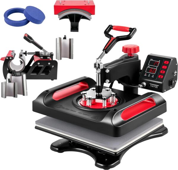 Heat Press 15x15 Inch 8 in 1 Combo with (Tumbler & Hat & Plate) Attachment, 360° Swing Away Tshirt Press Machine Sublimation for Printing T Shirt Mug Hat Plate Cap, Blue - Image 4