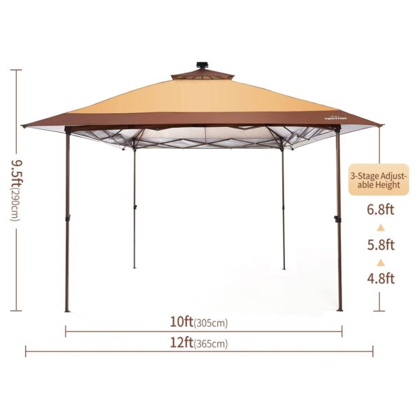 Suntime 12x12 Instant Pop Up Gazebo Solar Light Screen Canopy Tent Cover, Brown - Image 5