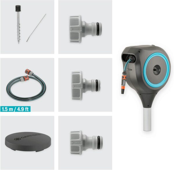 66' x 1/2" Automatic Retractable Garden Hose Reel on Metal Spike, 66' Outside Garden Hose Length, with 360° Rotation to Reach All Areas of Your Yard - Image 4
