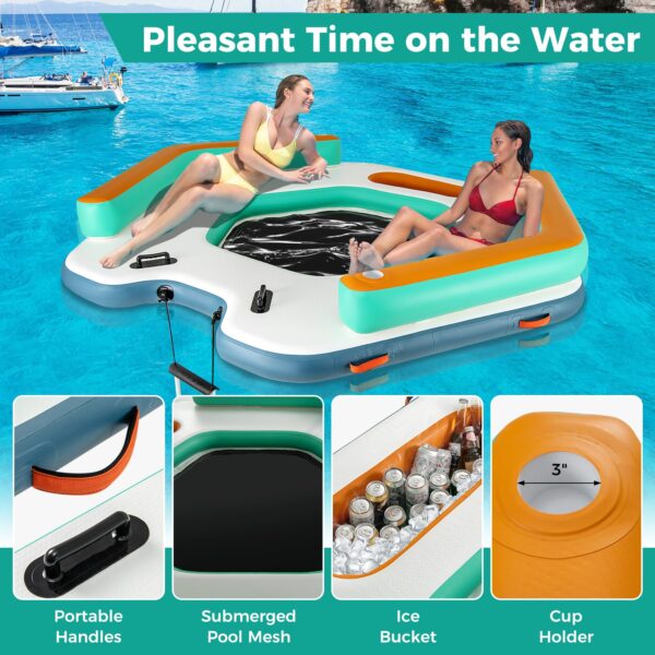 Inflatable Floating Dock, 8.7FT x 8.7FT Inflatable Dock Platform w/Detachable Ladder - Image 4