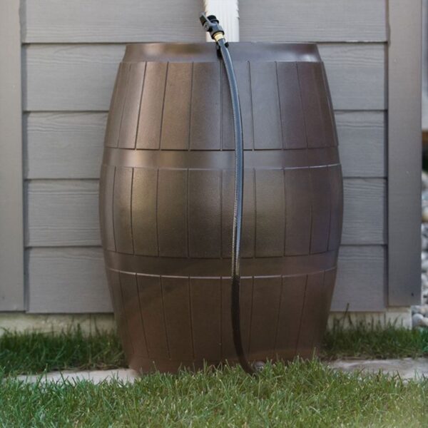 Outdoor RC4000 50 Gallon Outdoor Rain Water Catcher Barrel Container, Brown - Image 5