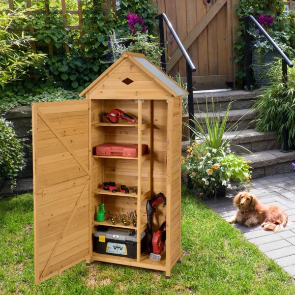 Outdoor Storage Shed, Lockable Fir Wood Garden Tool Storage Cabinet - Image 2