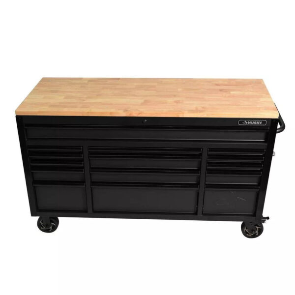Heavy Duty 61 in. W x 23 in. D 15-Drawer Mobile Workbench with Solid Wood Top - Image 32