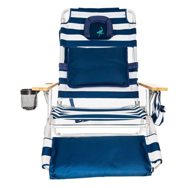 Ostrich Deluxe 3N1 Outdoor Lawn Beach Lounge Chair with Footrest, Blue Stripe - Image 7