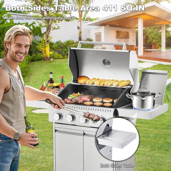 Upgraded 4 Burner BBQ Propane Gas Grill with Cast Iron Grates & Side Stove, 44,000 BTU Stainless Steel Burner Barbecue Grill for Patio, Camping, Outdoor Cooking MELLCOM - Image 41