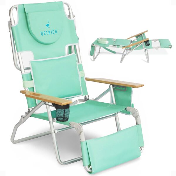 3N1 Lightweight Outdoor Lawn Beach Lounge Chair w/Footrest, Teal - Image 2