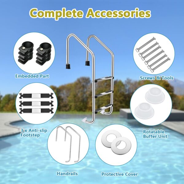 Swimming Pool Ladder, 3-Step In-Ground Stainless Steel Step for Indoor/Outdoor Pool - Image 7