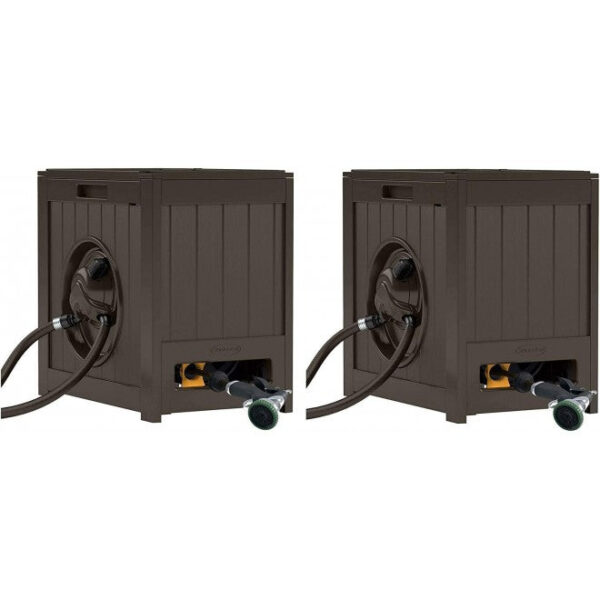 Auto Rewind Water Powered Yard Hose Reel, Java (2 Pack)