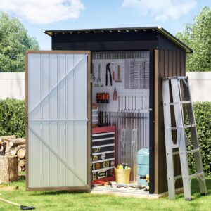 8x6FT Outdoor Steel Storage Shed with Clear Window, Lockable Doors, Weather-Resistant Metal Tool Shed for Garden, Backyard, Patio, and Utility Storage