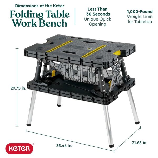 Portable Folding Table Tool Storage Stand Workbench Sawhorse w/ 12" Clamps - Image 3