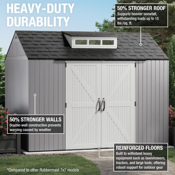 Extra Large Resin Outdoor Storage Shed With Floor (7 x 10 Ft.), Weather Resistant, Brown, Organization for Home/Lawn Mower/Backyard Equipment/Bike Storage/Pool Supplies - Image 45