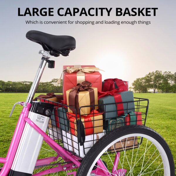 Electric Tricycle for Adults, 7 Speeds Folding Electric Trike, 24 Inch 3 Wheel Motorized Bicycle w/ 36V 10Ah Removable Battery, E Trikes with Large Basket, 330 Loading Capacity, 250W Motor, Pink - Image 29