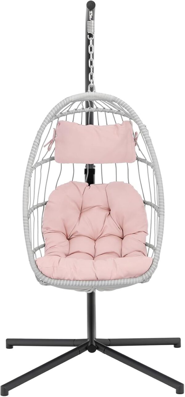 Indoor Outdoor Egg Hanging Chair with Stand, Patio Wicker Swing Egg Chair Indoor Swinging Chair Outdoor Hammock Egg Chair 350lbs Capacity for Patio Bedroom Balcony, Charcoal Grey (EG-001) - Image 13