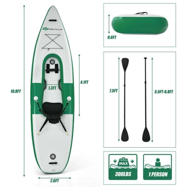 1-Person Inflatable Kayak with Hand Pump & Adjustable Aluminum Oars, 11FT Portable Canoe Boat Raft Kayaks for Fishing Touring - Image 11