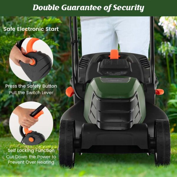 10 AMP 13" Electric Push Lawn Mower 2-in-1 Walk-Behind Lawnmower with Collection Box, 3 Adjustable Height Position - Image 9