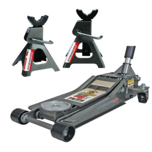 3 Ton Low Profile Floor Jack and Jack Stands Set Combo with Rapid Pump Quick Lift