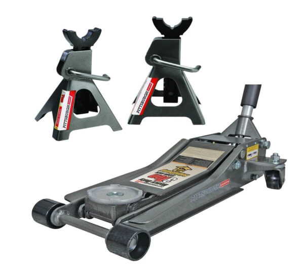 3 Ton Low Profile Floor Jack and Jack Stands Set Combo with Rapid Pump Quick Lift