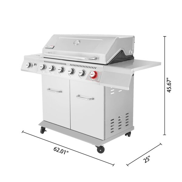 Royal Gourmet GA6402S Stainless Steel Gas Grill, Premier 6-Burner Propane Grill with Sear Burner and Side Burner, 74,000 BTU, Cabinet Style, Outdoor BBQ Party Grill, Silver - Image 11