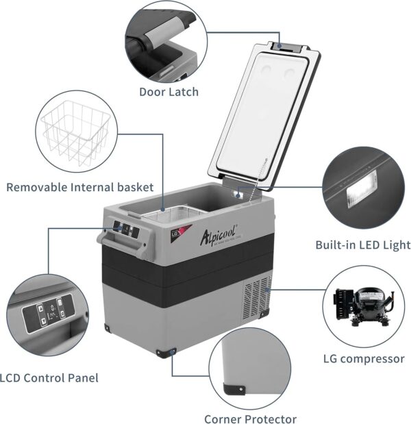 Portable Refrigerator 12 Volt Car Freezer 42 Quart Mini Fridge Freezer (-4°C~68°C) for Truck, RV, Vehicle, Travel, Outdoor -12/24V DC - Image 3