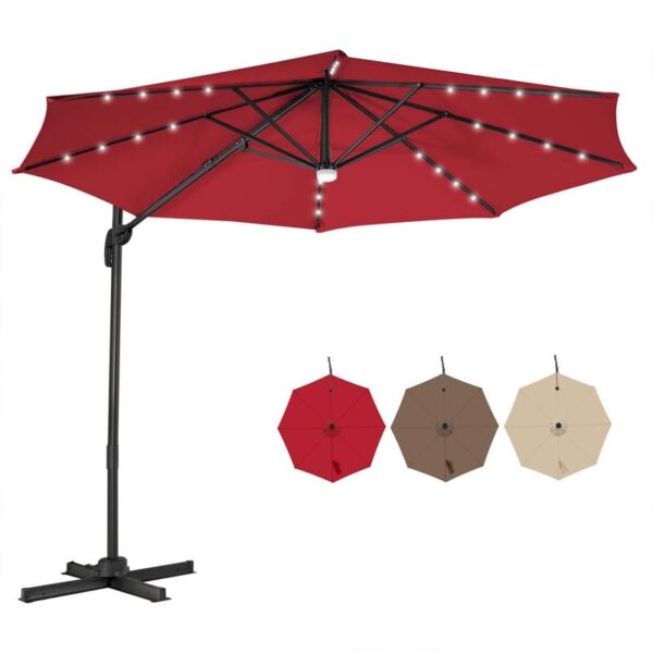 10 FT Cantilever Offset Patio Umbrella 28 Solar LED Lighted Market Umbrella with 3-Tilt Position, Crossed Base - Image 25