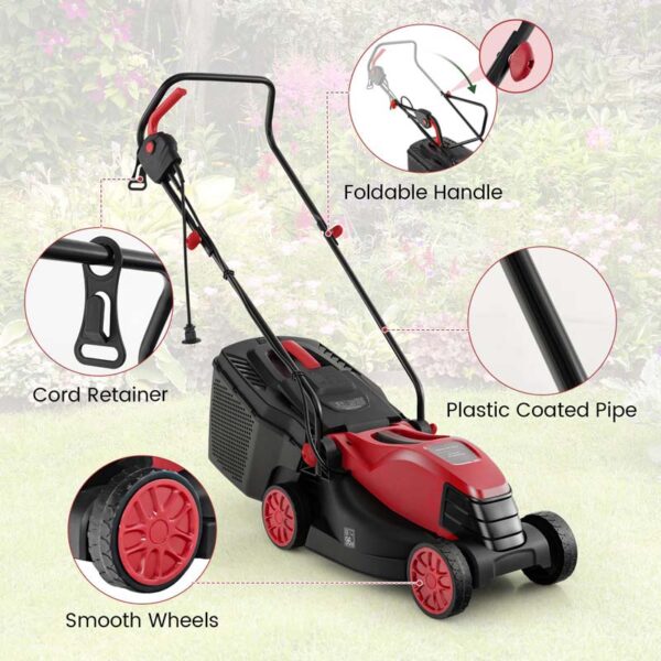 10 AMP 13" Electric Push Lawn Mower 2-in-1 Walk-Behind Lawnmower with Collection Box, 3 Adjustable Height Position - Image 19