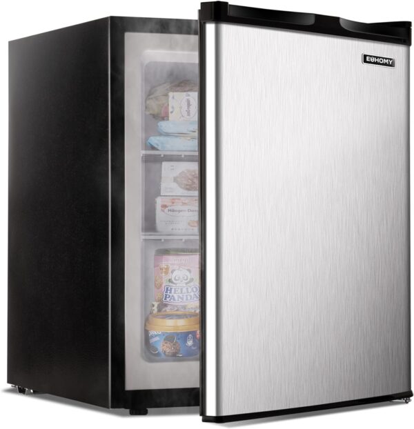 Upright freezer, 3.0 Cubic Feet, Single Door Compact Mini Freezer with Reversible Stainless Steel Door, Small freezer for Home/Dorms/Apartment/Office (Silver) - Image 3