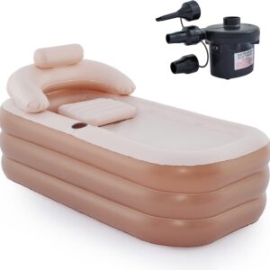 Inflatable Adult Bath Tub, Free-Standing Blow Up Bathtub with Foldable Portable Feature for Adult Spa with Electric Air Pump (High-Density PVC)
