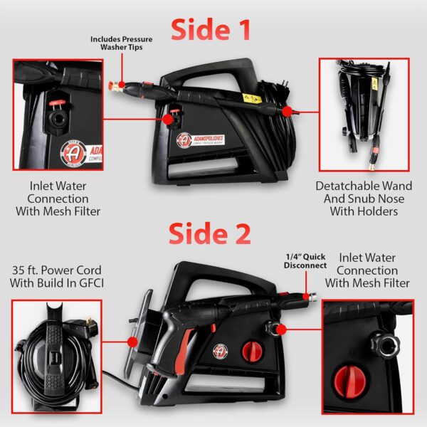 Electric Pressure Washer 2.0, Powerful 1.4 GPM 2000 PSI Car Pressure Washer Sprayer, Snub Nose & Tip Attachment, Use,Car Soap, Patio Boat RV Motorcycle Car Garage Deck Adam's Polishes - Image 9