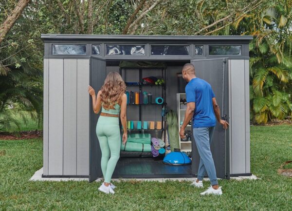 Keter Artisan 11x7 Modern Resin Outdoor Storage Shed Kit-Perfect to Store Patio Furniture, Garden Tools Bike Accessories, Beach Chairs and Lawn Mower, Grey & Black - Image 24
