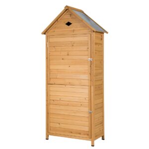 Outdoor Storage Shed, Lockable Fir Wood Garden Tool Storage Cabinet