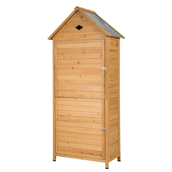 Outdoor Storage Shed, Lockable Fir Wood Garden Tool Storage Cabinet