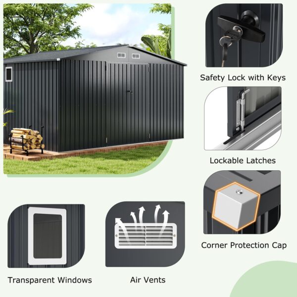 12 x 9.8 FT Outdoor Storage Shed, All-Weather & Rustproof Galvanized Metal Utility Tool Shed w/Lockable Door, Pitched Roof - Image 7