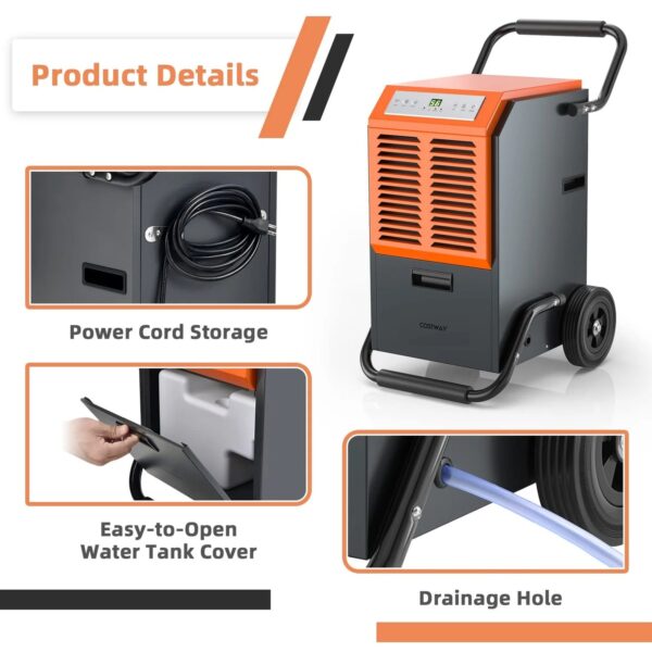 140 pints Commercial Dehumidifier, Industrial Dehumidifier with 1.45 Gallon Water Tank & Drainage Pipe - Image 2