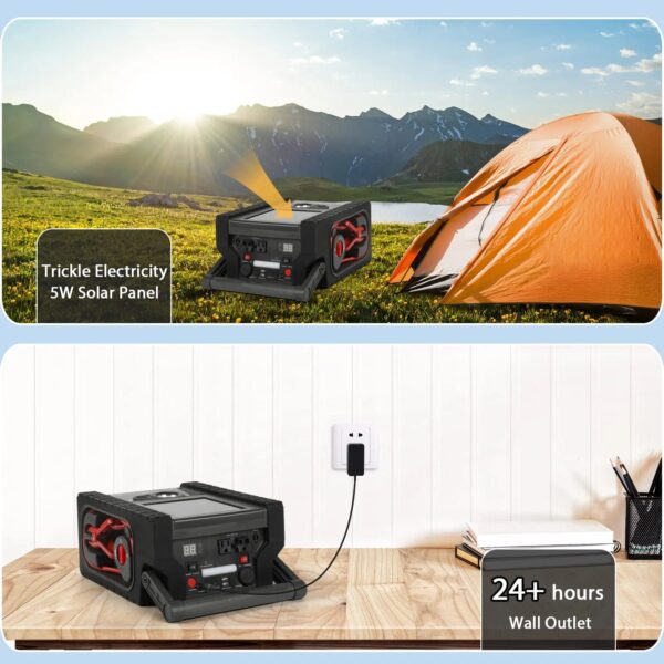 ZD-529 Solar Portable Power Station 2000 Amps Jump Starter, 260 PSI Air Compressor, 12V Car Battery Charger with 400W Inverter Dual AC/DC/USB Output, Emergency Backup Power with Flashlights - Image 6