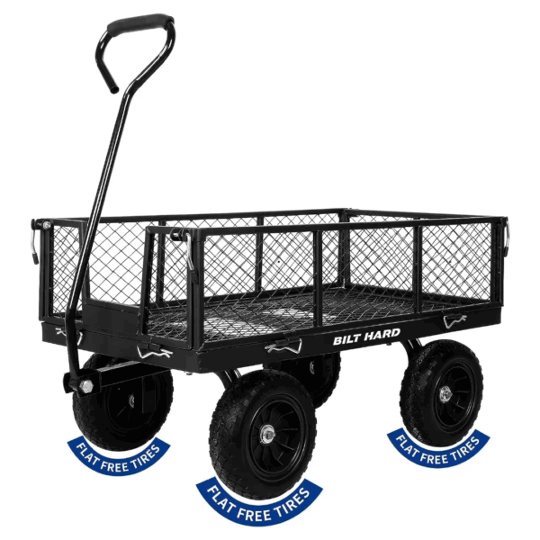 880 lbs 10" Flat Free Tires Steel Garden Cart with 180° Rotating Handle and Removable Sides, Heavy Duty 4 Cu.Ft Capacity Utility Garden Carts and Wagons