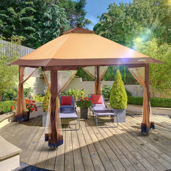 Suntime 12x12 Instant Pop Up Gazebo Solar Light Screen Canopy Tent Cover, Brown - Image 6