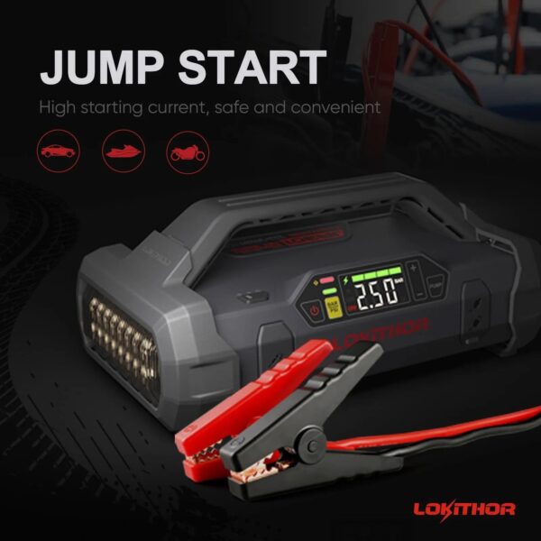 Jump Starter 2000Amp 20000mAh 12V Car Battery Booster Pack for Upto 8L Gas or 6L Diesel, 150 PSI Air Compressor with Damping Technology,Portable Power Bank with Handle Bar and Emergency Light - Image 2
