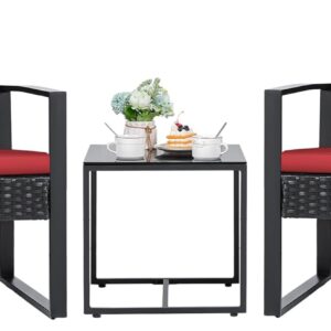 3 Pieces Patio Set Outdoor Wicker Furniture Sets Modern Rattan Chair Conversation Sets with Coffee Table for Yard and Bistro (Black)